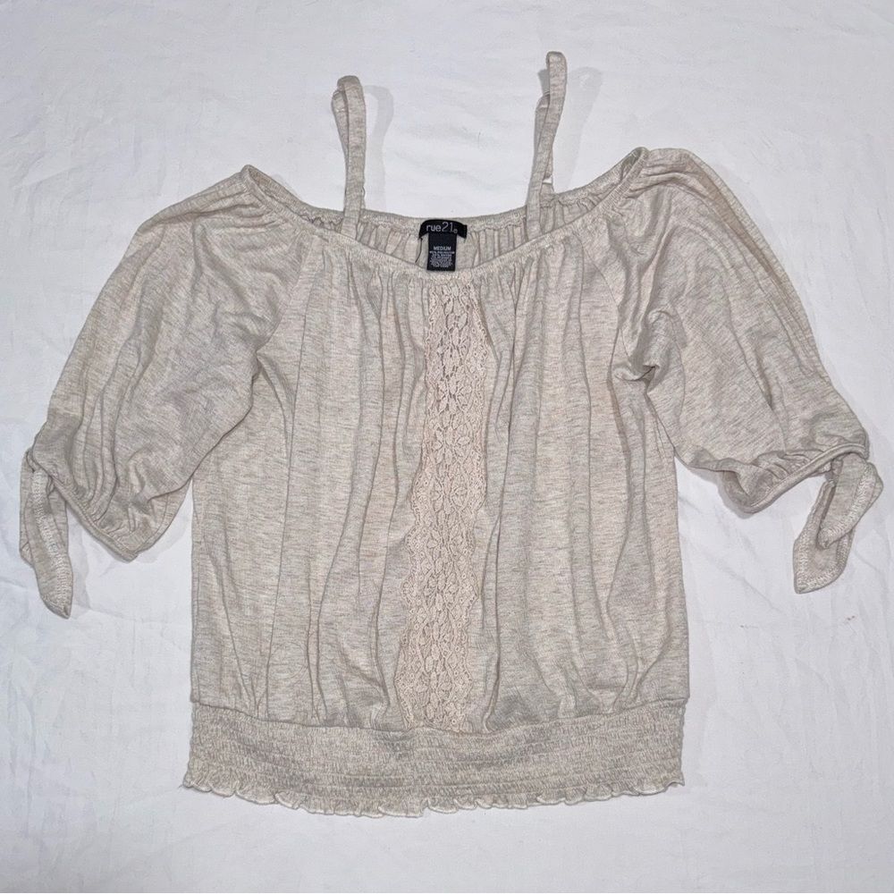 Rue 21 size medium Cream Off-Shoulder Top with Lace Detail